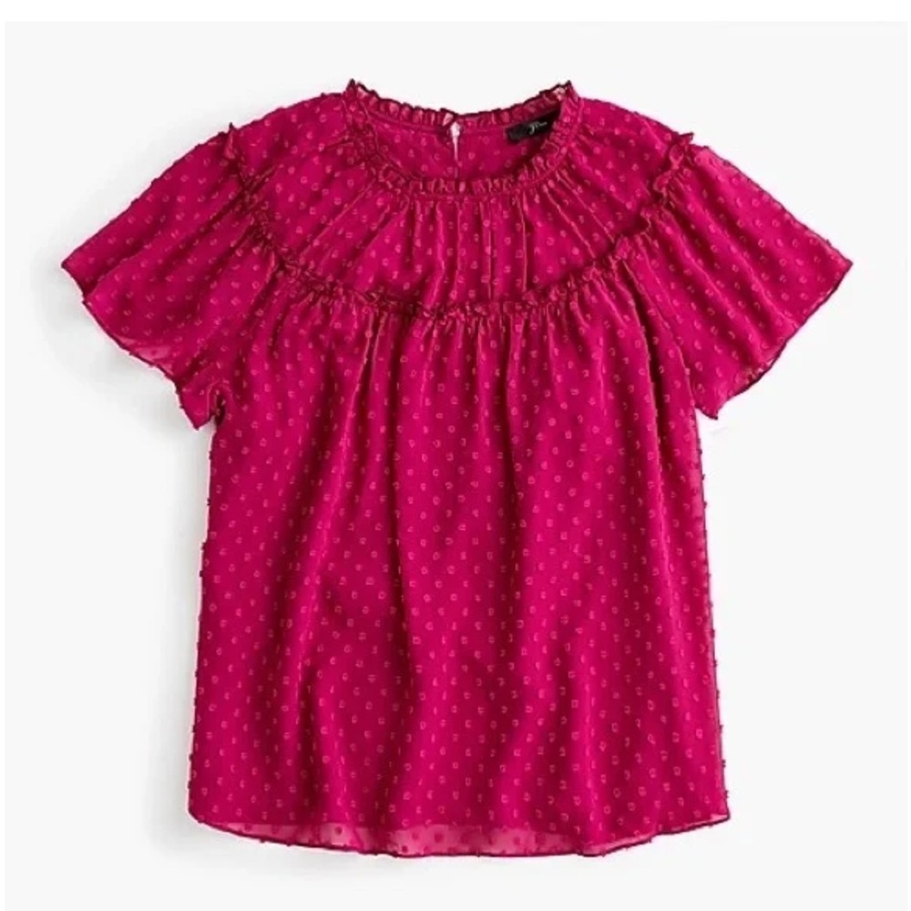 J.crew Pink Gathered‎ bib top in drapey swiss dot dark berry Size Small